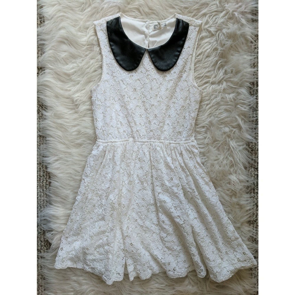 Kirra White Lace Faux Leather Peter Pan Collar